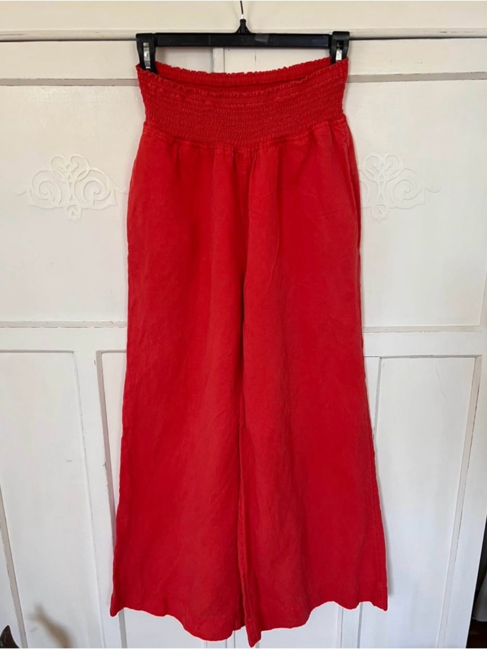 CALYPSO ST BARTH Smocked Waist WIDE LEG LINEN BLEND Color Red 
PANTS SIZE M